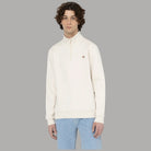 Felpa con mezza zip crema in cotone spazzolato, logo sul petto