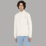 Felpa con mezza zip crema in cotone spazzolato, logo sul petto
