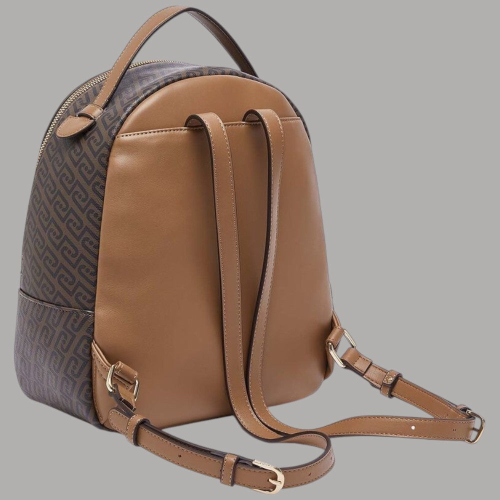 Liu Jo Manhattan logo monogram zaino in pelle color marrone con stampa logata e dettagli in metallo