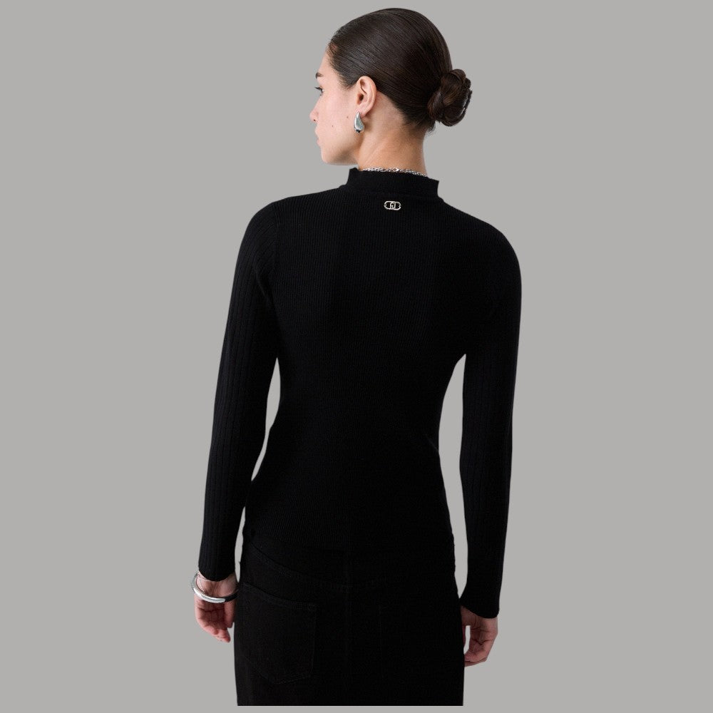 Maglia donna Liu Jo TF6082MS63L con stringa sul davanti nero sleek e dettaglio logo sul retro