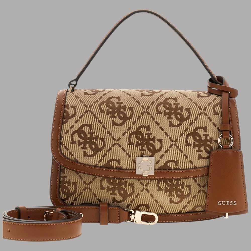 Borsa a mano Guess Audrey Flap Bag nera con logo frontale