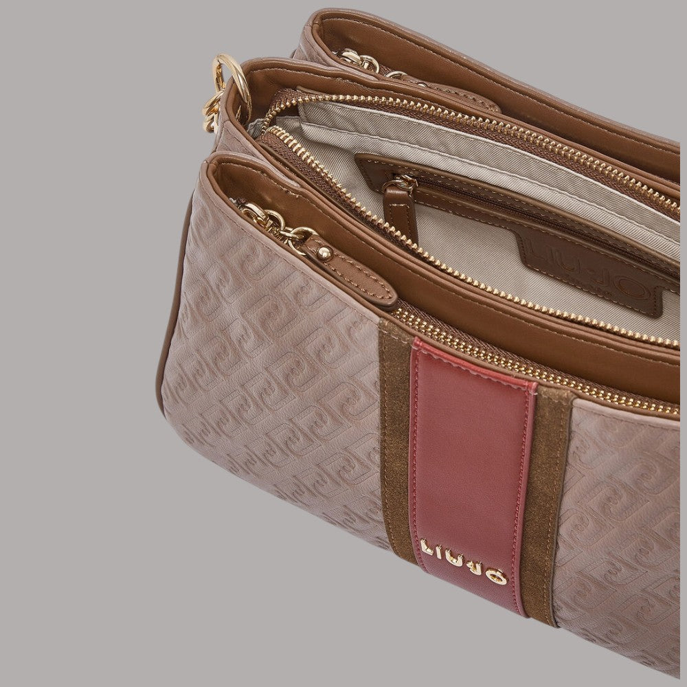 Borsa a mano Liu Jo piccola beige con logo embossato e dettagli con zip in oro