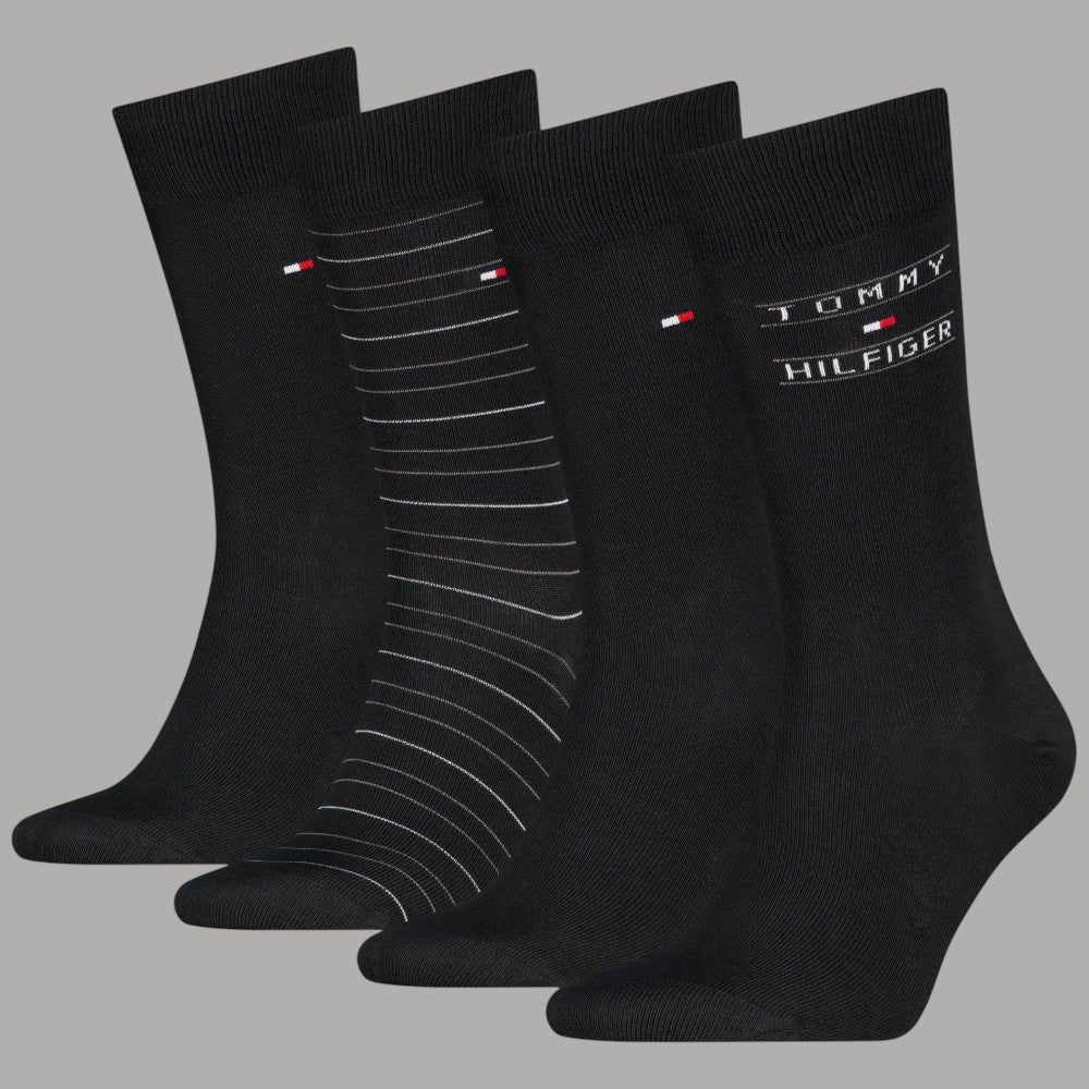 Calzini neri da uomo Tommy Hilfiger, 4 paia in confezione regalo