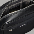 Bosello da uomo Calvin Klein reporter nero in pelle con zip e logo frontale