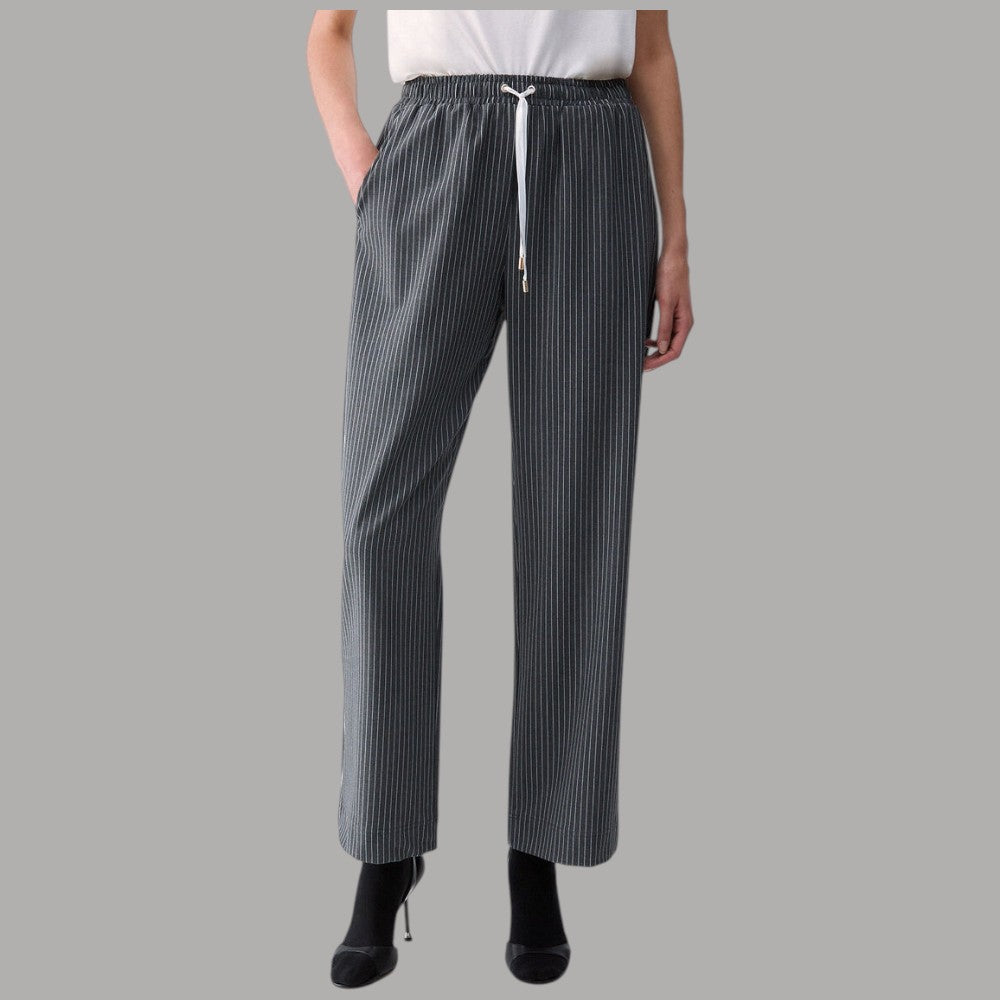 Liu Jo pantaloni tessuto TF6149T691A grigi con pinstripes a vita elastica e coulisse