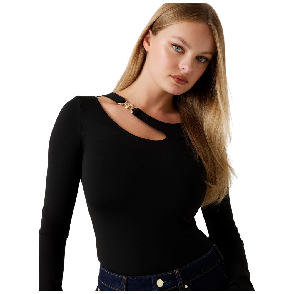 Guess maglia nera top cut out e fibbia ELEANOR W5BP18KC7M2JBLK Guess