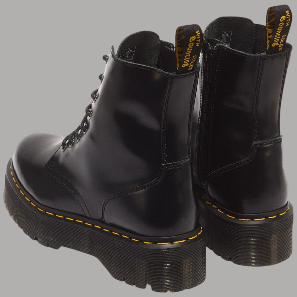 Stivali platform Dr Martens in pelle Smooth neri con dettaglio giallo sulla cucitura