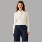 LEVI'S Polo maniche lunghe donna in tessuto a righe avorio dettaglio bottoni e colletto