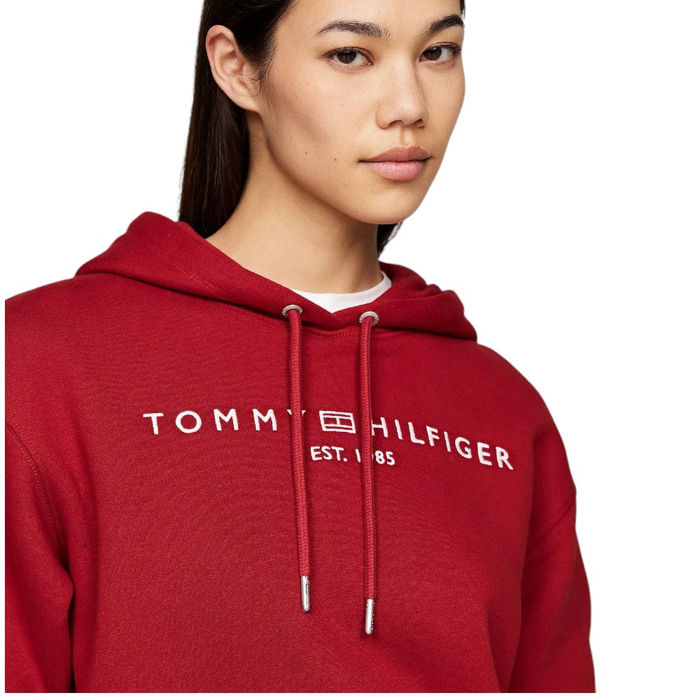 Tommy Hilfiger felpa rosso magma cappuccio logo ricamato WW0WW43598 Felpe Tommy Hilfiger