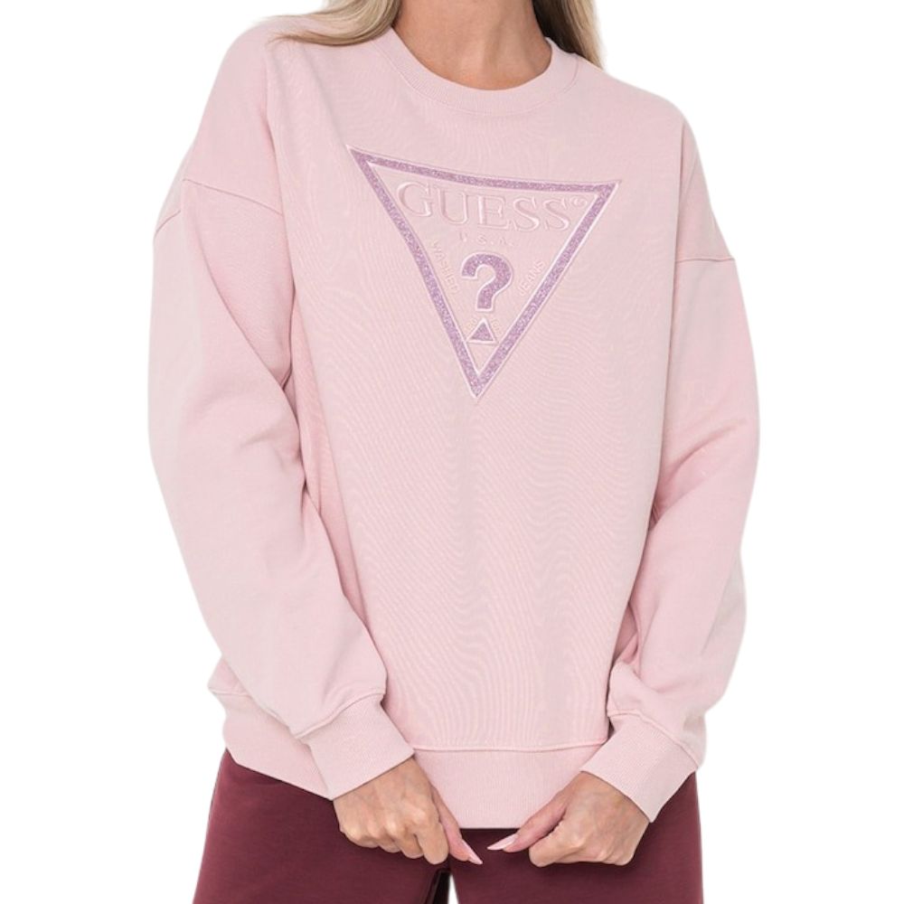 Guess felpa rosa logo triangolo glitter W5BQ11KC8I1G66B Guess