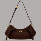Borsa a spalla Guess Allegra in camoscio marrone con dettaglio oro
