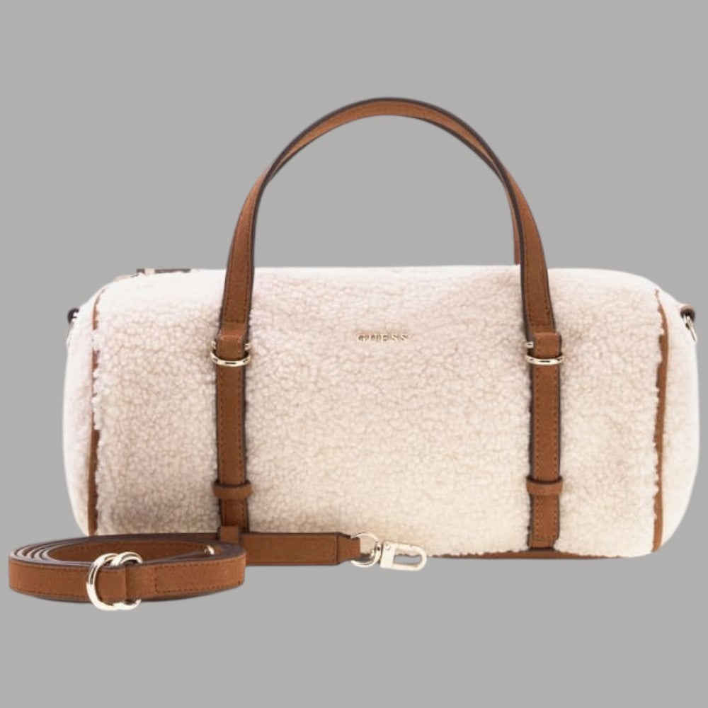 Mini borsa a tracolla Guess Taylor effetto teddy con logo frontale
