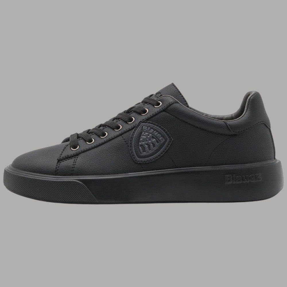 Sneakers uomo Blauer nere in pelle con logo sulla tomaia e suola piatta in gomma