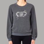 Felpa donna Liu Jo grigia con maxi logo decorato con strass e perline