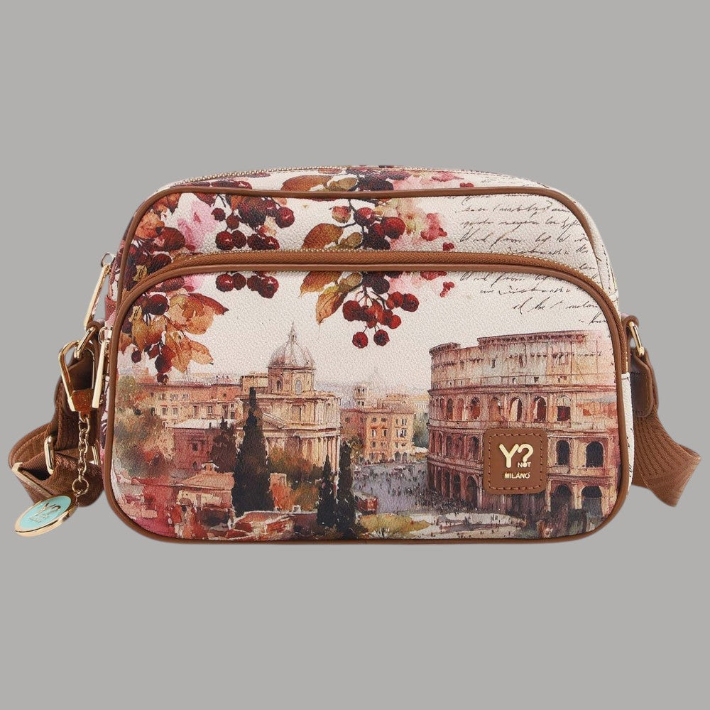 YNot Yes Bag grande con stampa città e dettagli in marrone