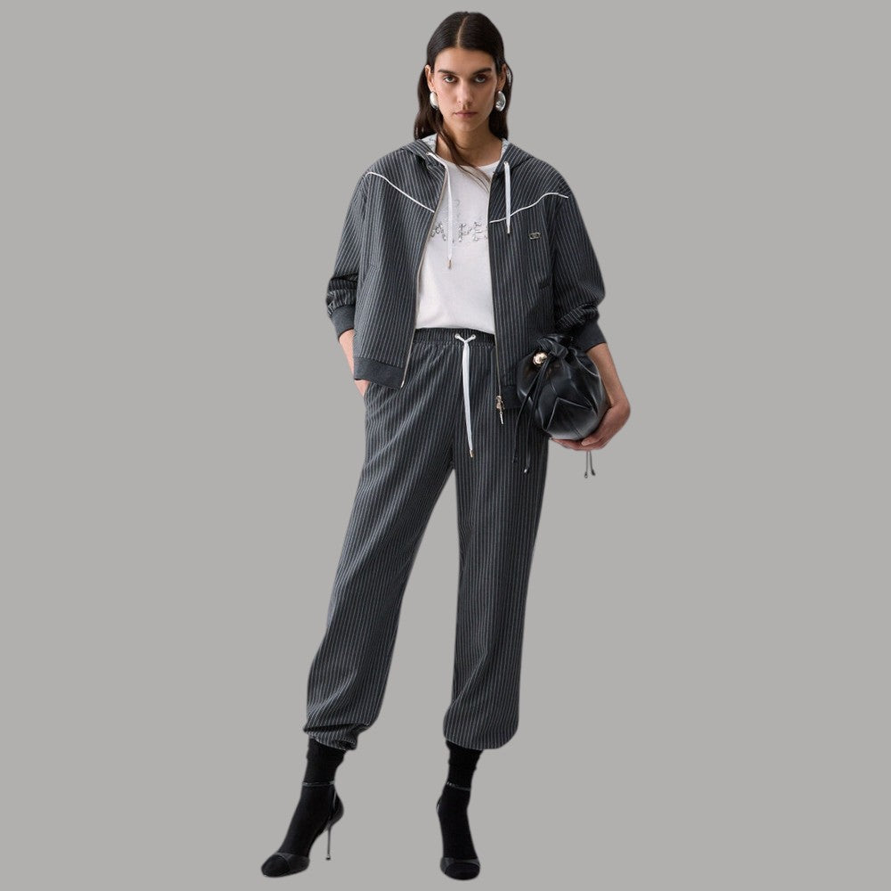 Pantalone Liu Jo tessuto TF6149T691A a righe grigio scuro con coulisse e tasche