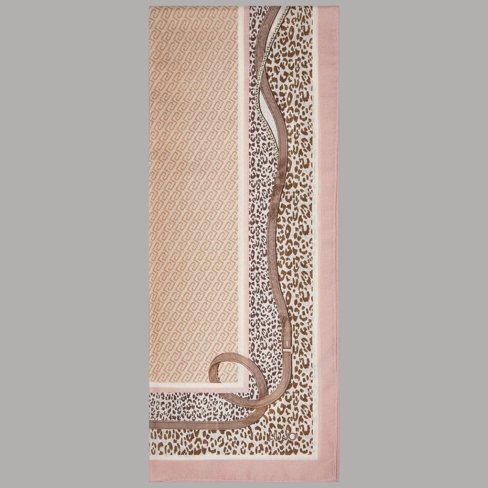Liu Jo sciarpa/scialle leopardato beige e rosa con bordo satinato e texture animalier
