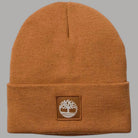 Berretto ocra Timberland a maglia con risvolto e patch con logo