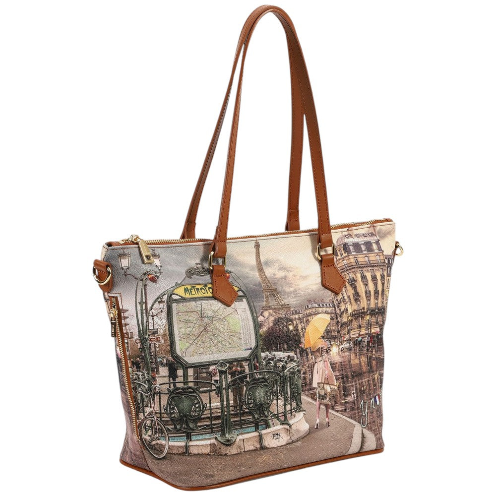 YNot borsa a spalla shopping stampa Metro Paris YES396F4 Borse YNot