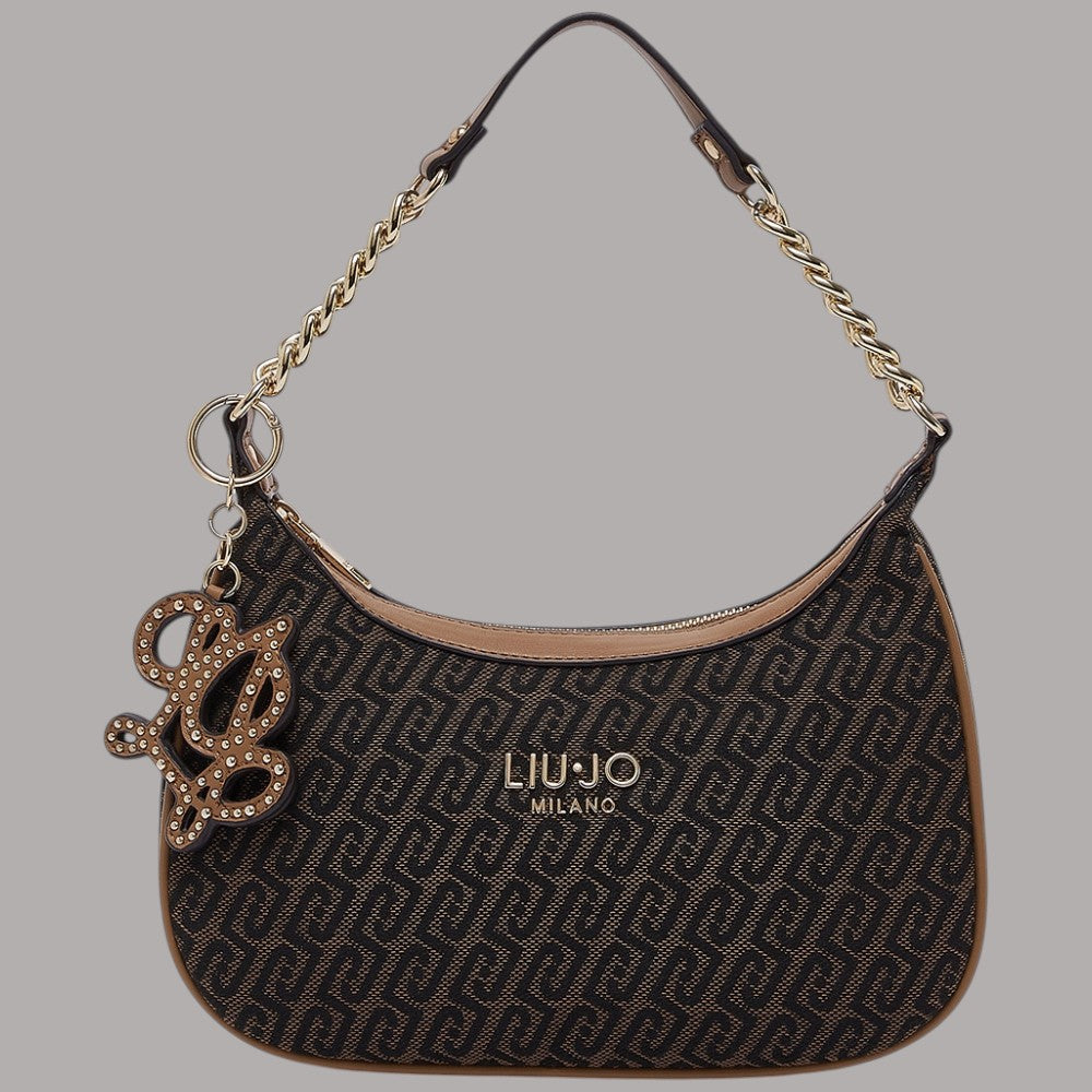 Borsa a spalla piccola Liu Jo in tessuto jacquard con logo e dettagli dorati