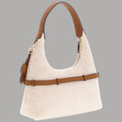 Borsa mini hobo Guess effetto teddy beige con logo frontale