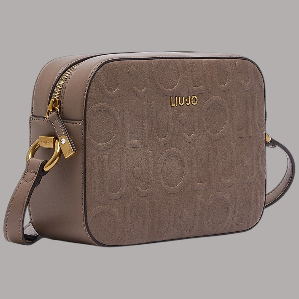 Borsa a tracolla Liu Jo beige con logo embossed e dettagli in oro