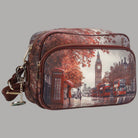 YNot Yes Bag grande con stampa città di Londra e dettagli color marrone
