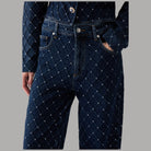 Liu Jo Jeans straight matelassé blu navy con strass texture e dettagli metallici