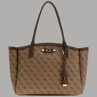 Borsa tote marrone Guess con logo all over, manici lunghi e chiusura zip