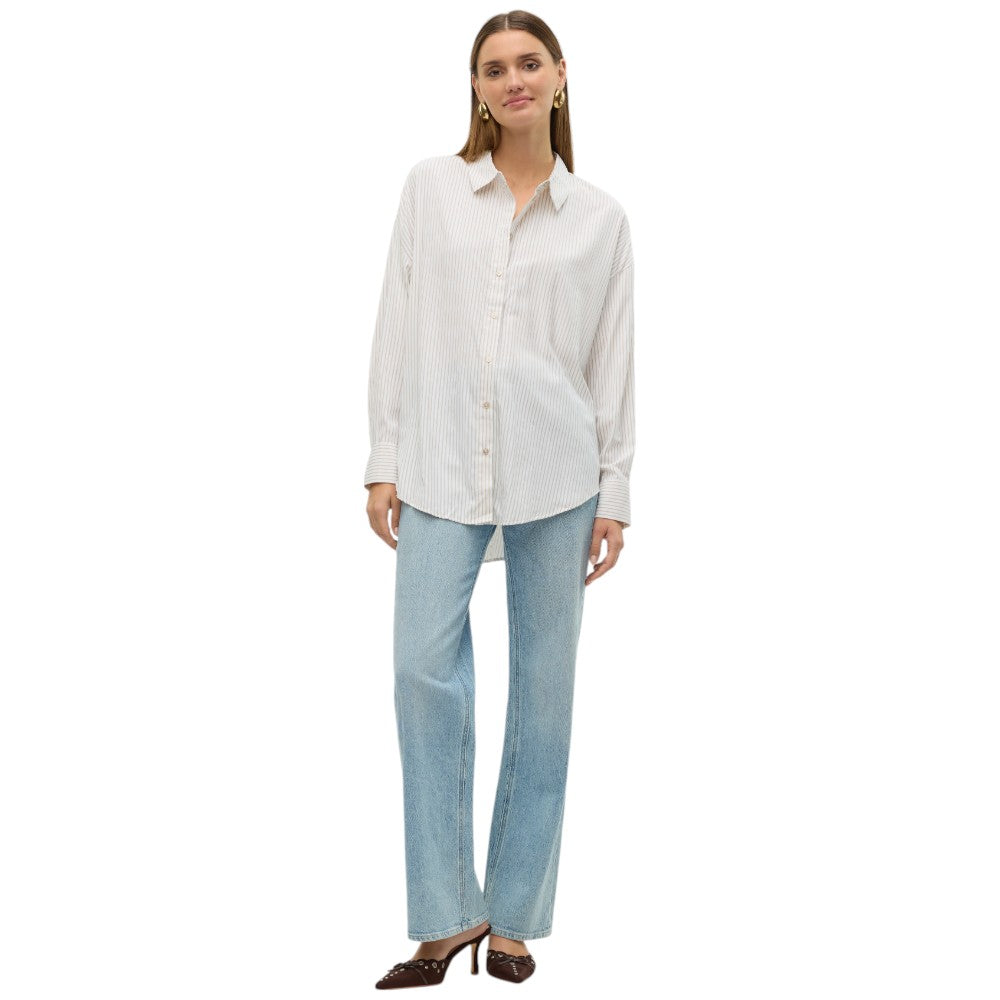 Vero Moda camicia over bianca beige a righe Nora 10319825 Camicie Vero Moda