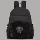 Blauer Zaino piccolo in nylon ed ecopelliccia nero con logo patch e zip frontale