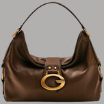 Borsa a spalla Guess Camden marrone con stampa 4G e tracolla