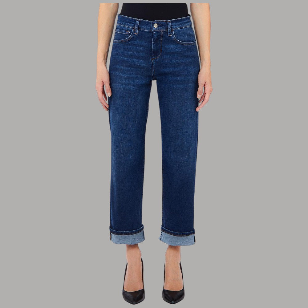 Jeans Liu Jo blu straight fit, lunghezza capri e maxi risvolto sul davanti