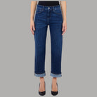 Jeans Liu Jo blu straight fit, lunghezza capri e maxi risvolto sul davanti
