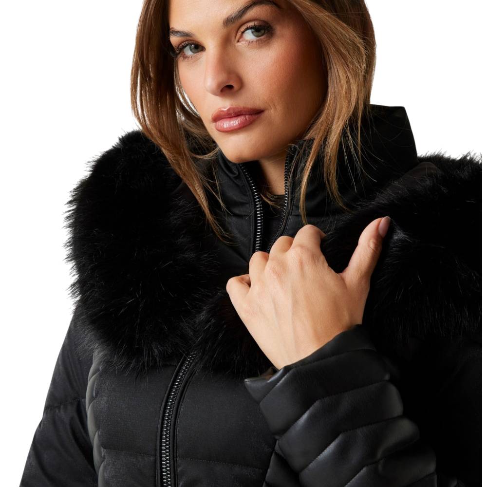 Guess piumino nero con cappuccio in pelliccia sintetica NEW OXANA Guess