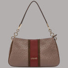 Borsa a mano piccolo Liu Jo con logo embossing, dettagli in tessuto marrone, rosso e verde