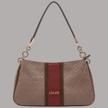 Borsa a mano piccolo Liu Jo con logo embossing, dettagli in tessuto marrone, rosso e verde