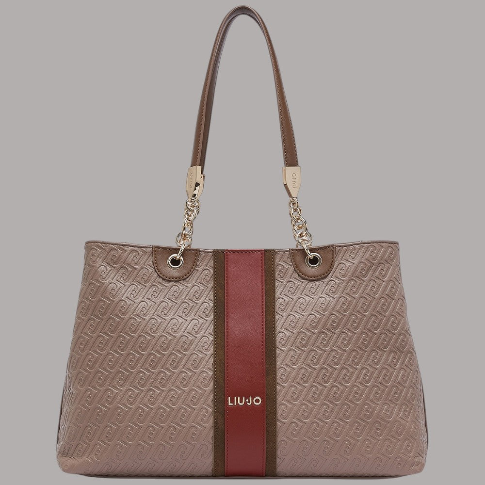Liu Jo borsa tote media in tessuto con logo embossato e dettagli in pelle color ematite