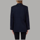 Blazer Liu Jo blu in denim di cotone con strass, vista posteriore e bottoni ai polsi