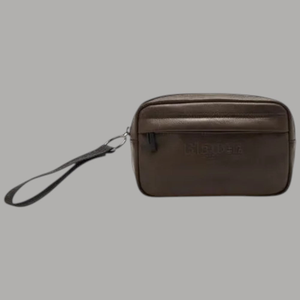 Blauer pochette borsello uomo marrone con tracolla e zip frontale
