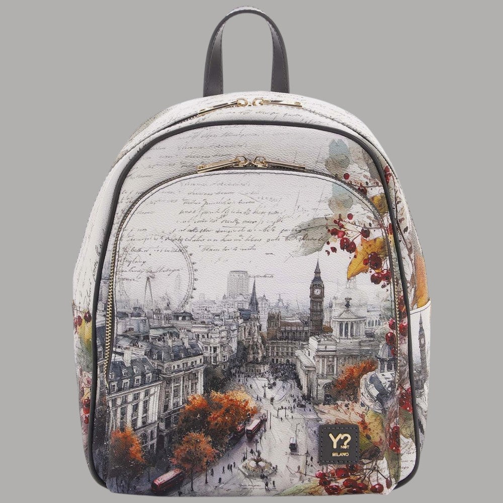 Zaino YNot Yes Bag con stampa panoramica di Londra e dettagli floreali
