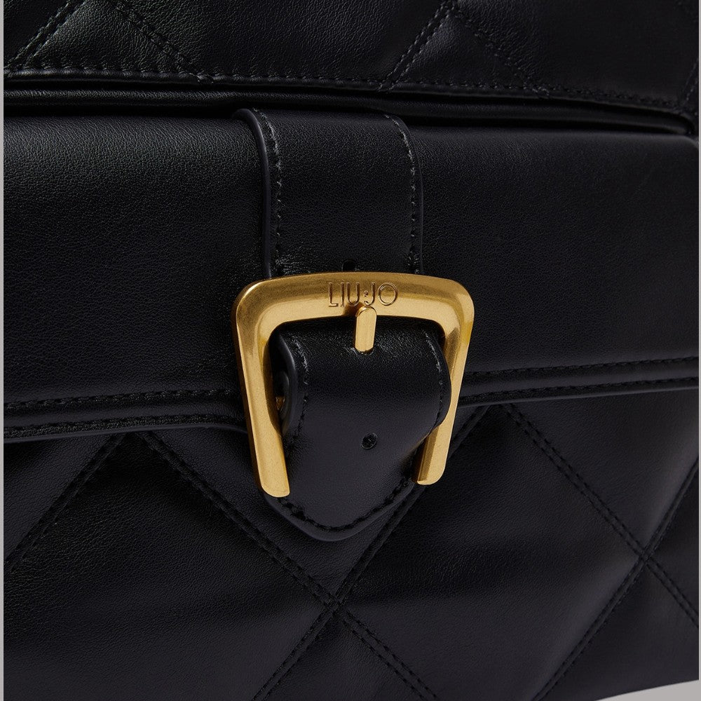 Borsa hobo media Liu Jo in matelassè nero con dettagli oro Lorenzo