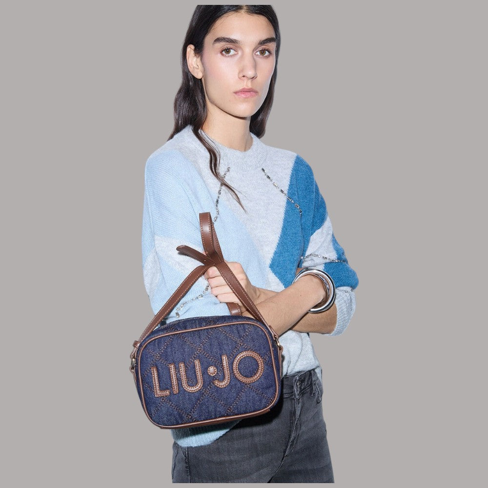 Borsa Liu Jo a tracolla piccola in denim con logo applicato e tracolla in pelle