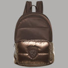 Blauer Zaino piccolo da donna in nylon marrone con logo ricamato sulla tasca frontale