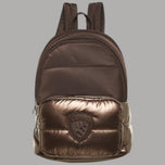 Blauer Zaino piccolo da donna in nylon marrone con logo ricamato sulla tasca frontale