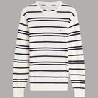 Maglione uomo girocollo bianco con righe blu navy, maniche lunghe