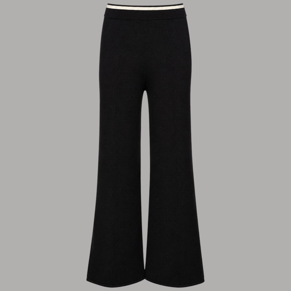 Pantaloni in maglia Liu Jo TF6190MS63L neri con vita elasticizzata a righe bianche larga larga