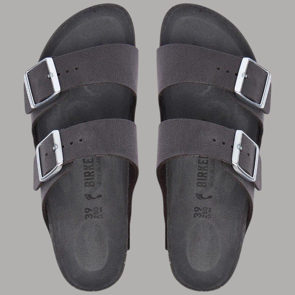 Birkenstock donna Arizona Triples velvet gray ciabatte con doppie cinturini e fibbie in metallo, texture velluto grigio, vista dall'alto