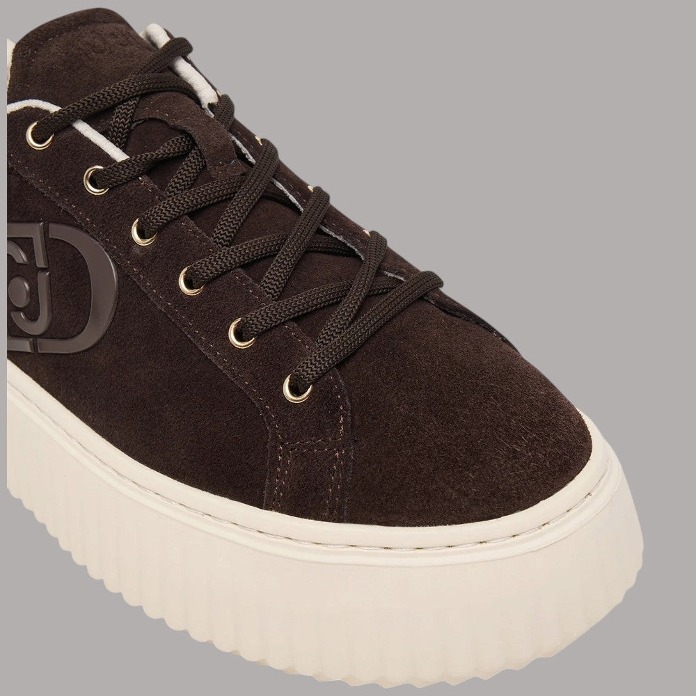 Sneakers Liu Jo Elodie in pelle scamosciata marrone con suola piatta in bianco