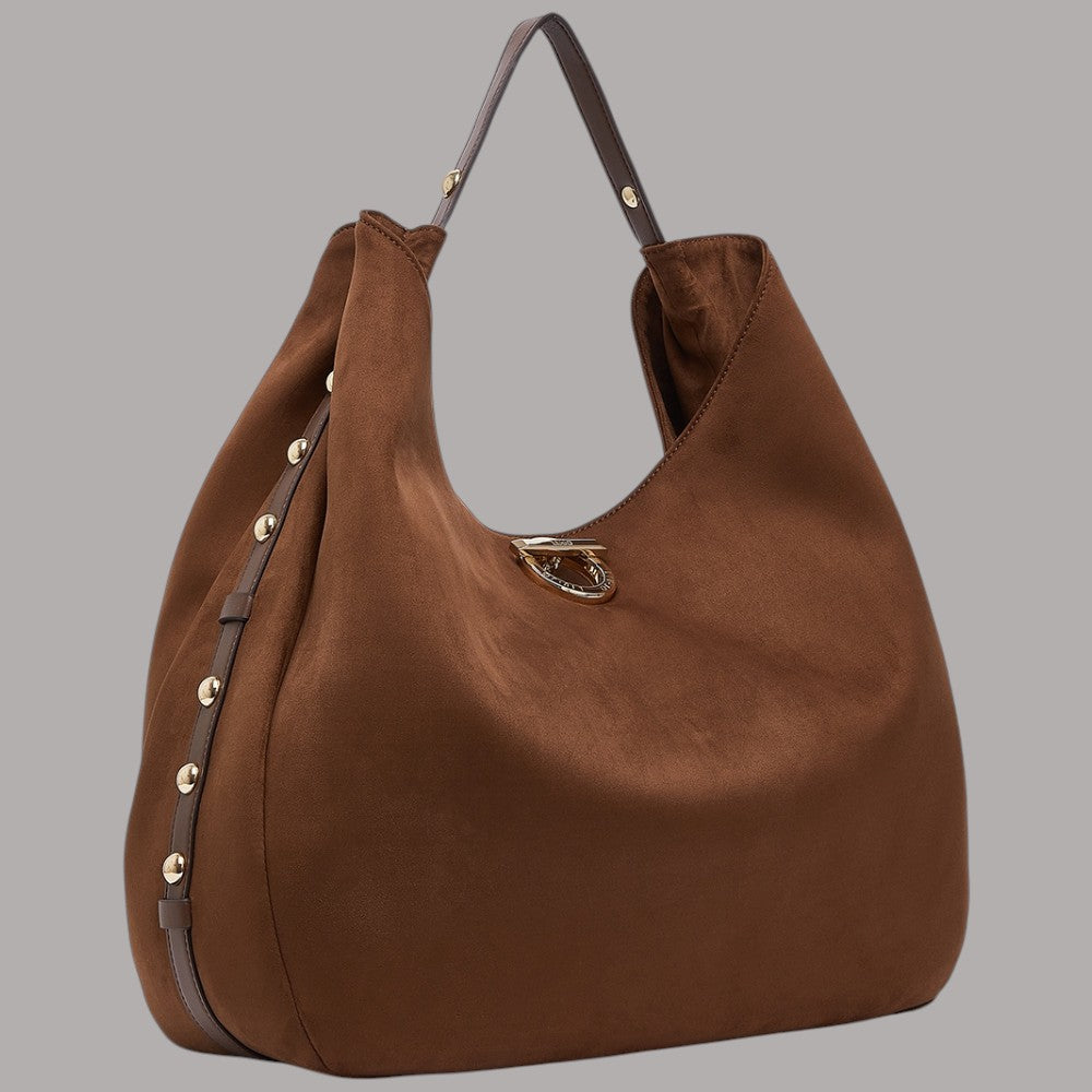 Borsa grande Liu Jo hobo con borchie in marrone con dettagli metallici